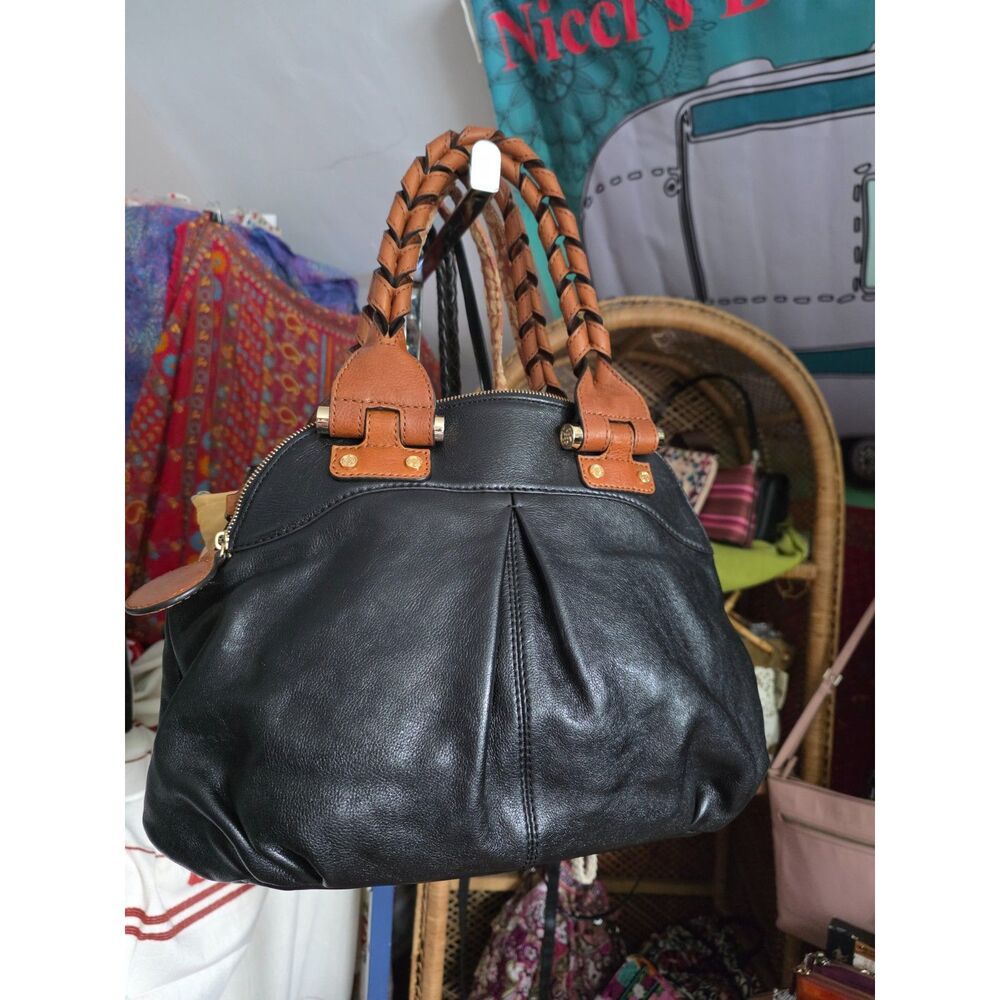 Antonio Melani Leather Satchel in Black and Brown